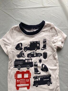 18-Months Carter's White Short Sleeve Shirt w/emergency service vehicles